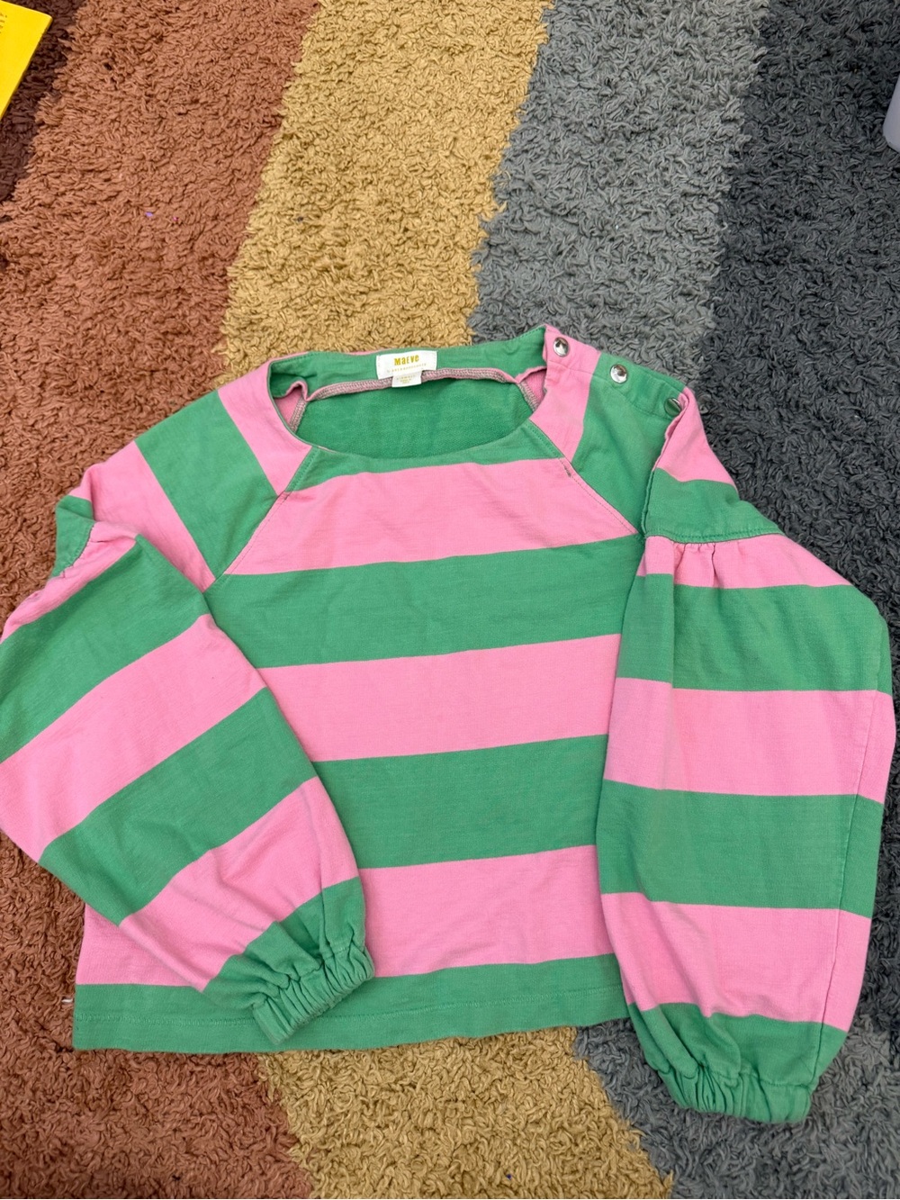 Anthropologie Maeve French Terry Sweatshirt in Pink Green Stripe Size x-small